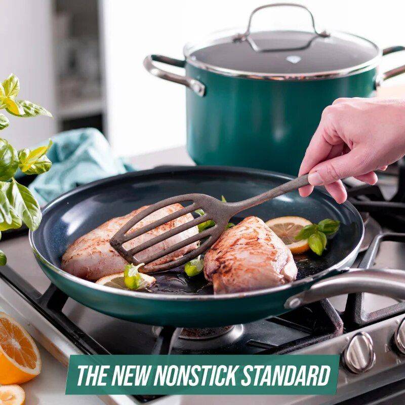 Blue Diamond 20pc Ceramic Nonstick Cookware and Bakeware Set Color : Green|Blue 