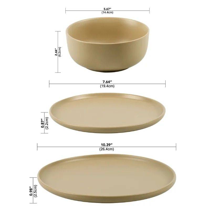 Brown Stoneware 12-Piece Dinnerware Set Color : Brown 