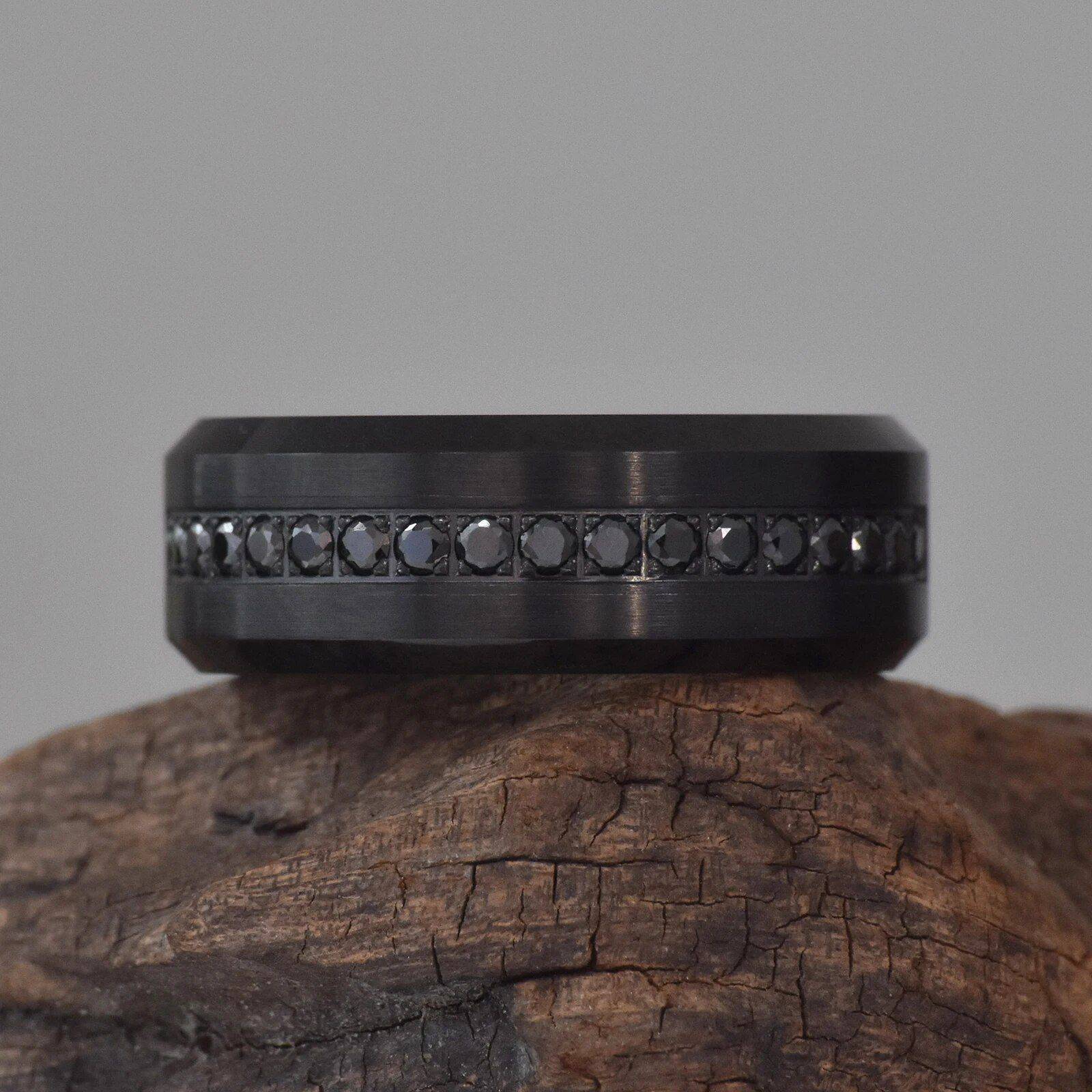 Elegant Black Tungsten Carbide Men's Wedding Ring with Cubic Zirconia Ring Size : 8|9|10|11|12|13|14 