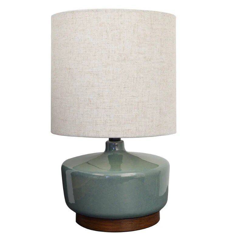 Elegant Mid-Century Modern Ceramic & Wood Table Lamp, 17