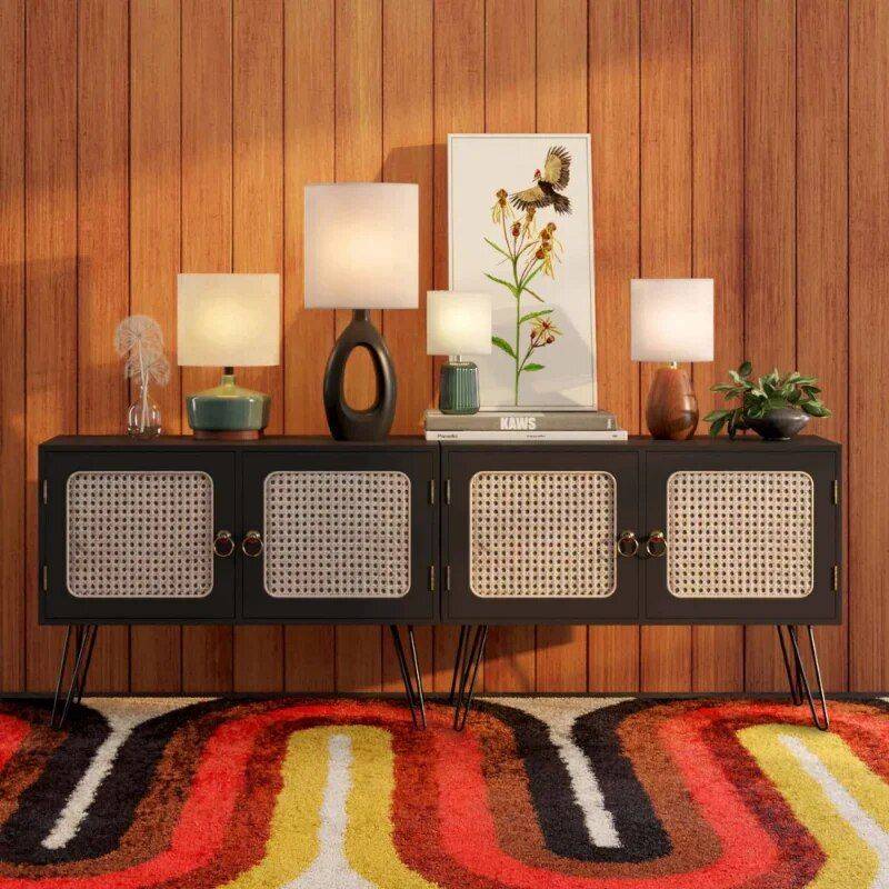 Elegant Mid-Century Modern Ceramic & Wood Table Lamp, 17