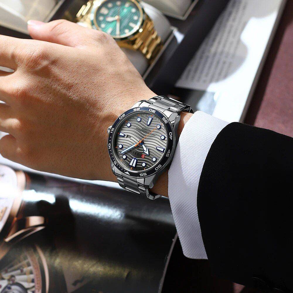 Elegant Stainless Steel Quartz Watch Model : Silver gray + box 