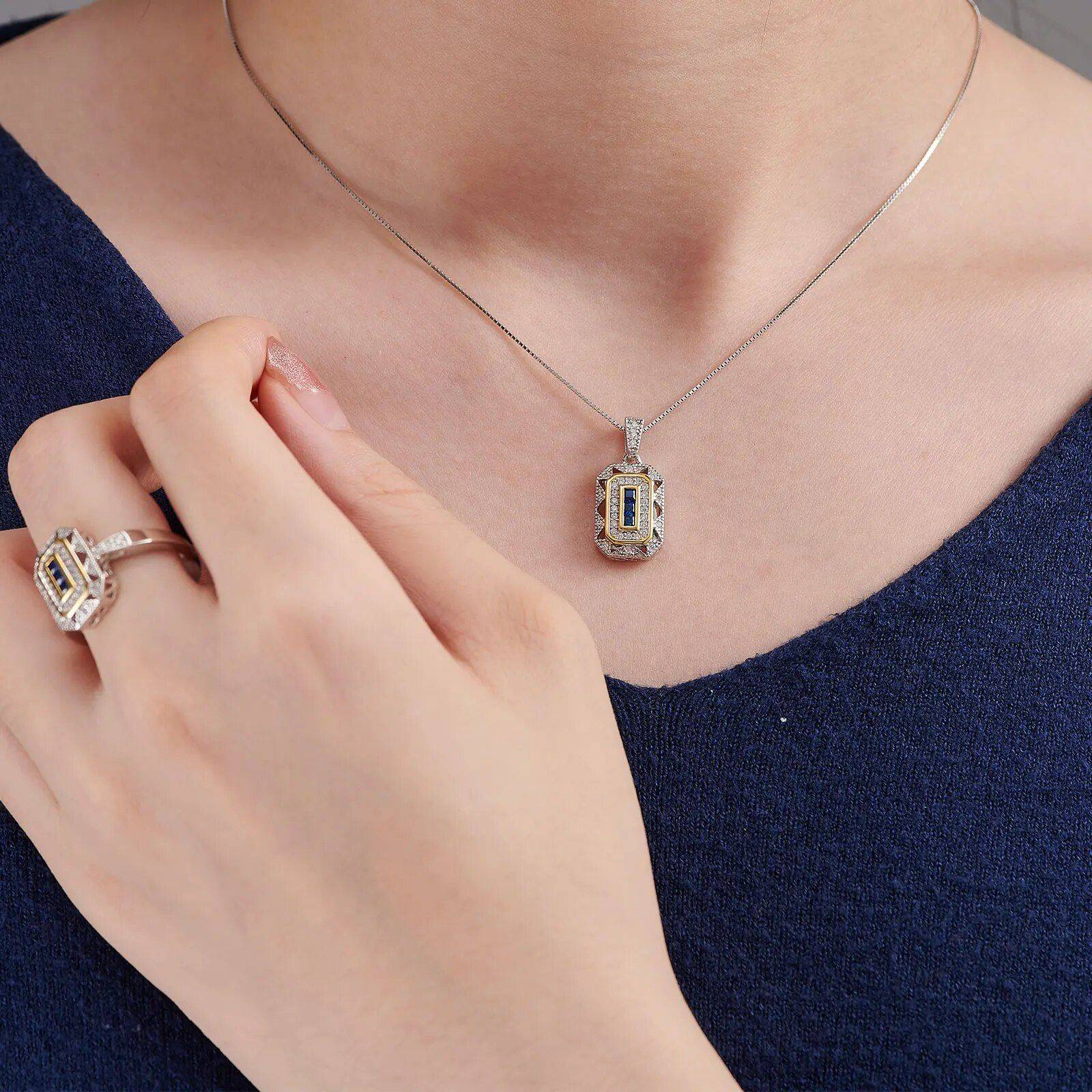 Elegant Vintage 925 Sterling Silver Blue Spinel and Cubic Zirconia Pendant Necklace with 18-Inch Chain  