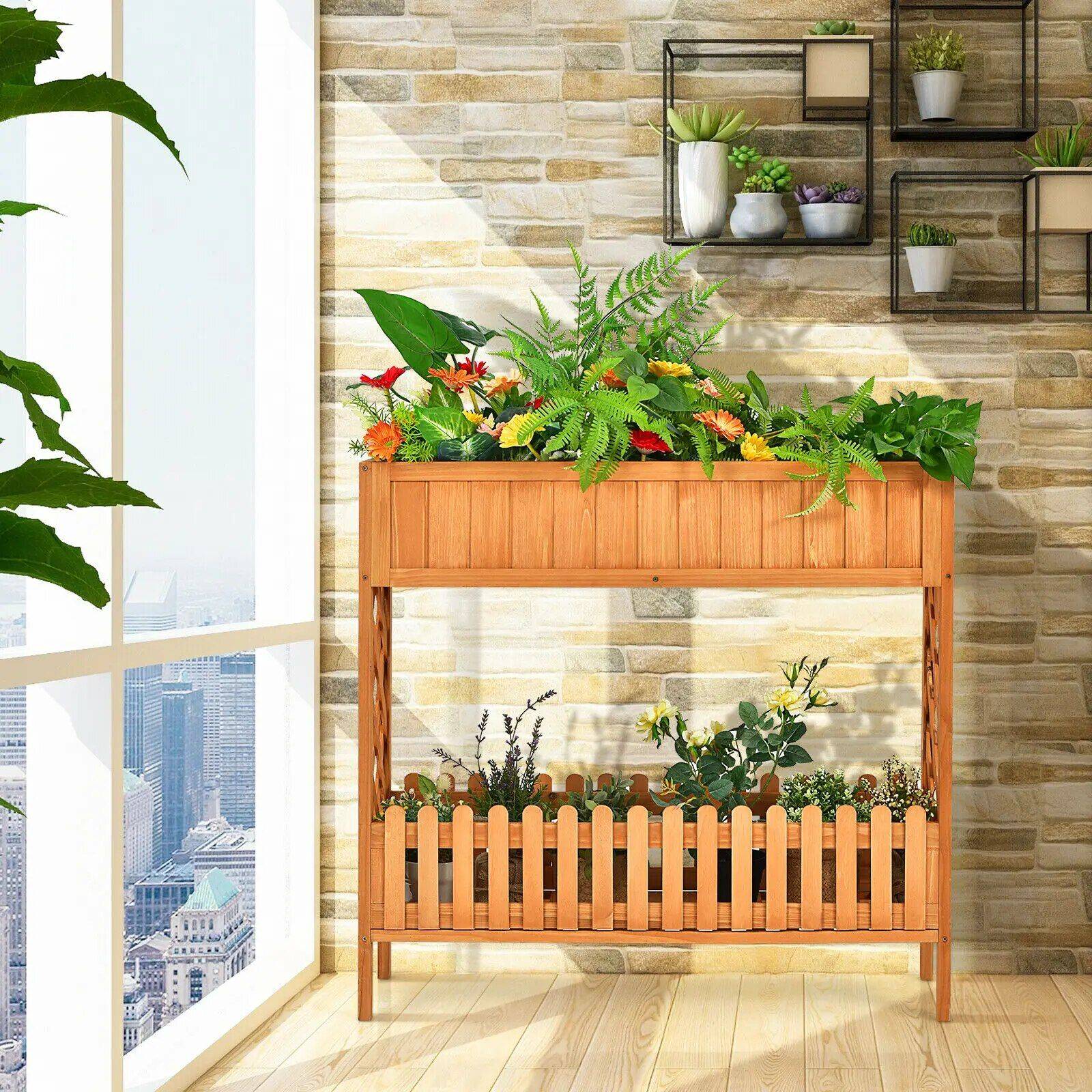 Elevated 2-Tier Wooden Garden Bed  