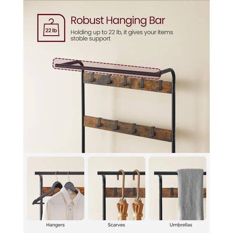 Entryway Hall Tree with Shoe Bench Color : Rustic Brown/Black 