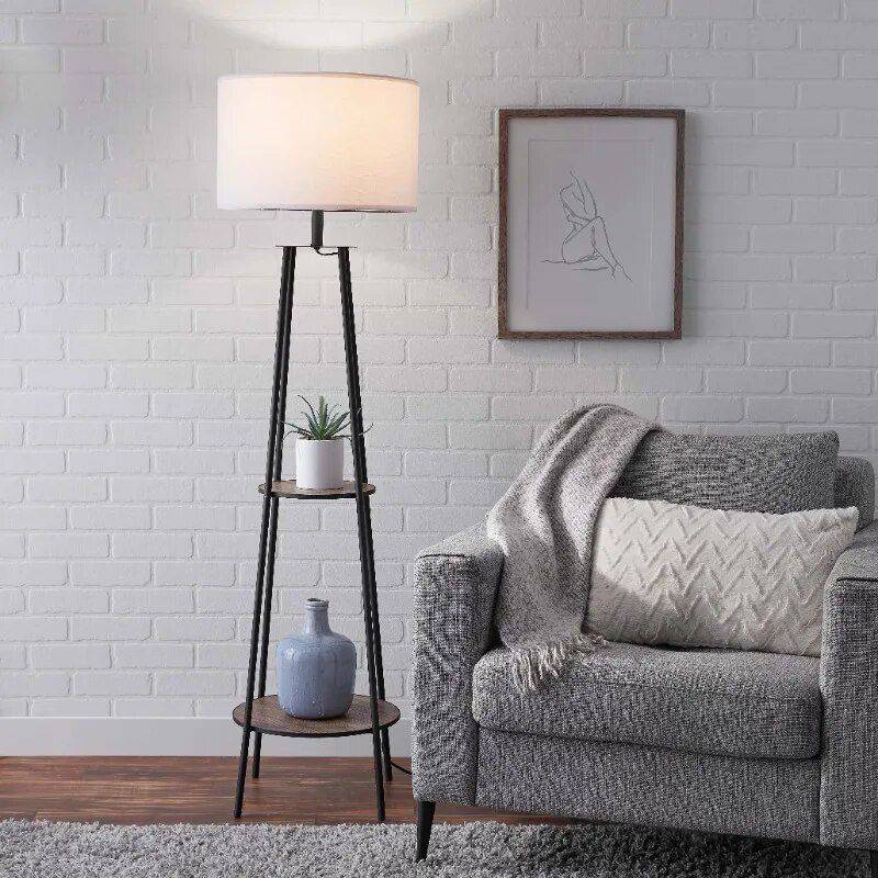 Etagere Matte Black Floor Lamp with Integrated Shelves  