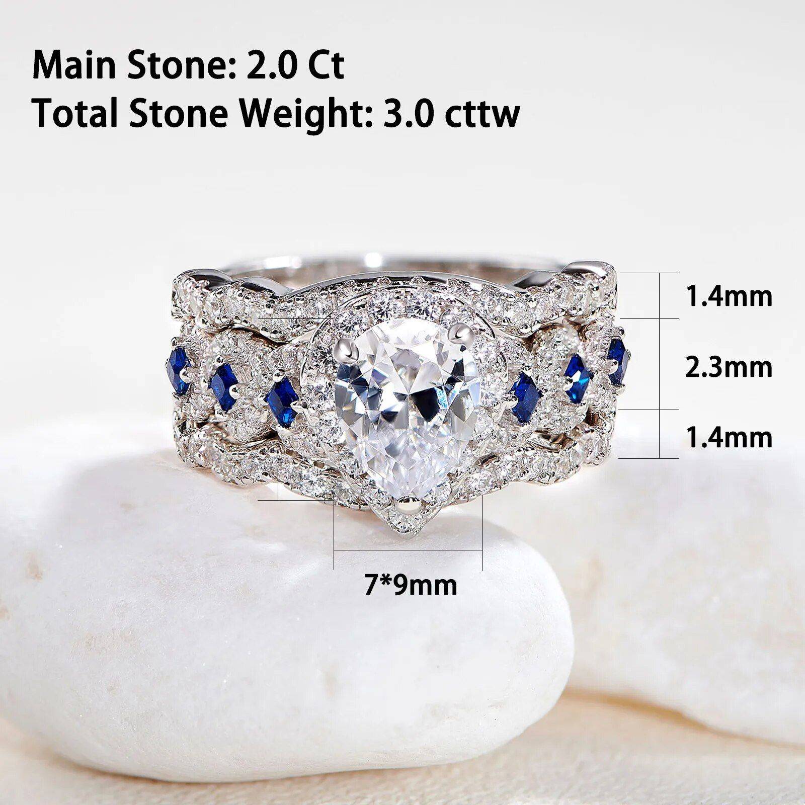 Exquisite 3-Piece Pear Cut Engagement Ring Set in 925 Sterling Silver Ring Size : 4|5|5.5|6|6.5|7|7.5|8|8.5|9|9.5|10|11|12|13 
