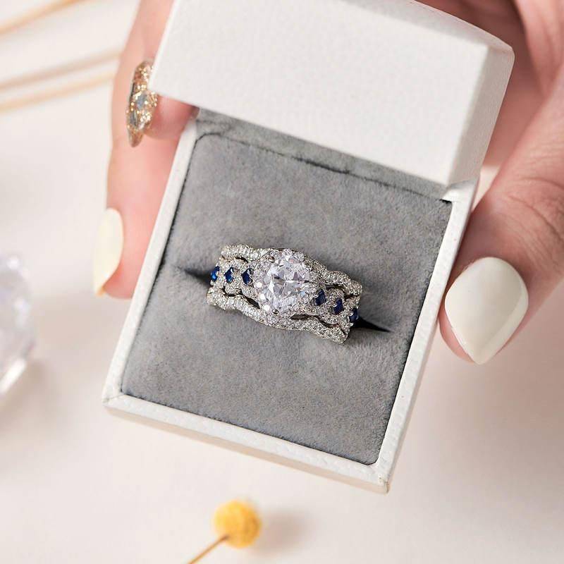Exquisite 3-Piece Pear Cut Engagement Ring Set in 925 Sterling Silver Ring Size : 4|5|5.5|6|6.5|7|7.5|8|8.5|9|9.5|10|11|12|13 
