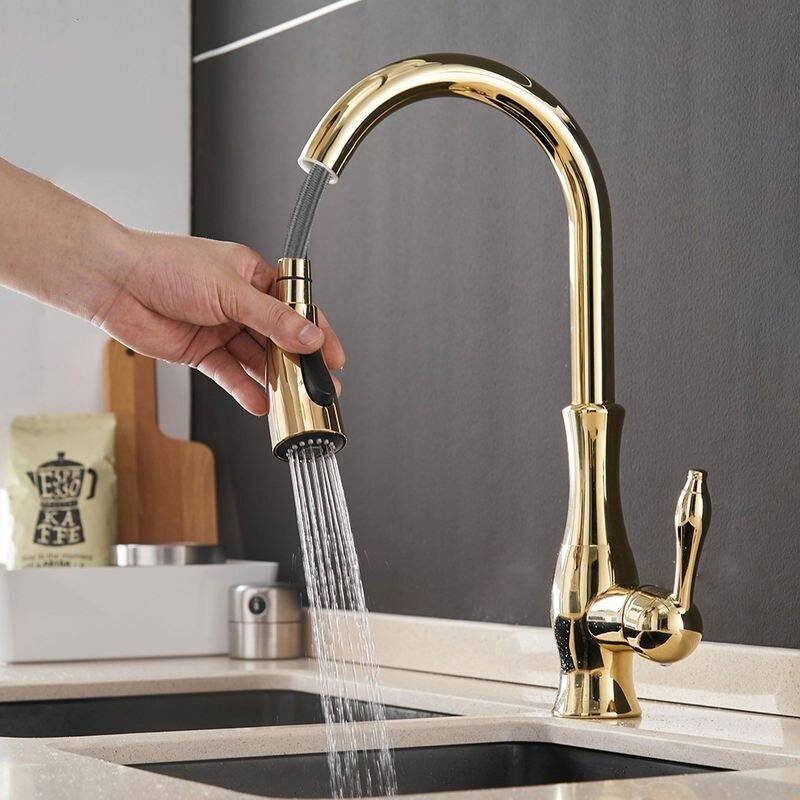 Gold Pull Out Kitchen Faucet Color : Gold 