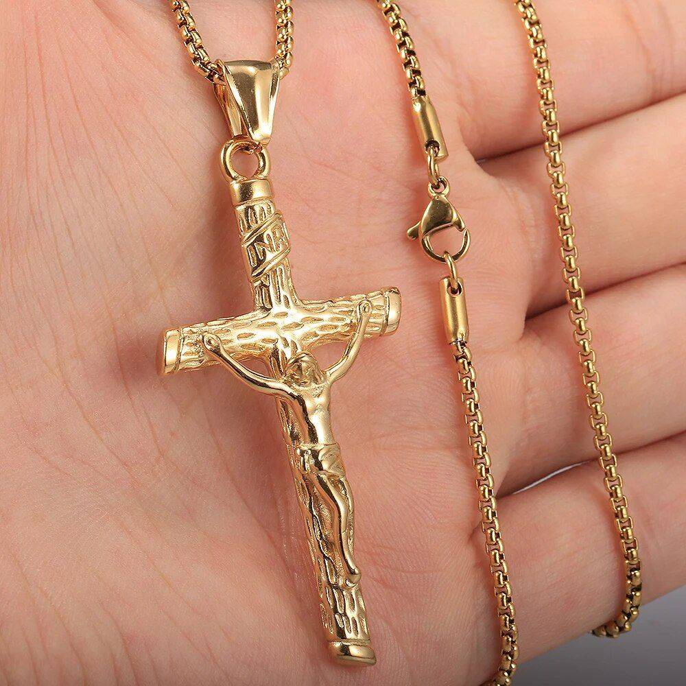 Gold & Silver Crucifix Charm Necklace Color : Gold |Silver  