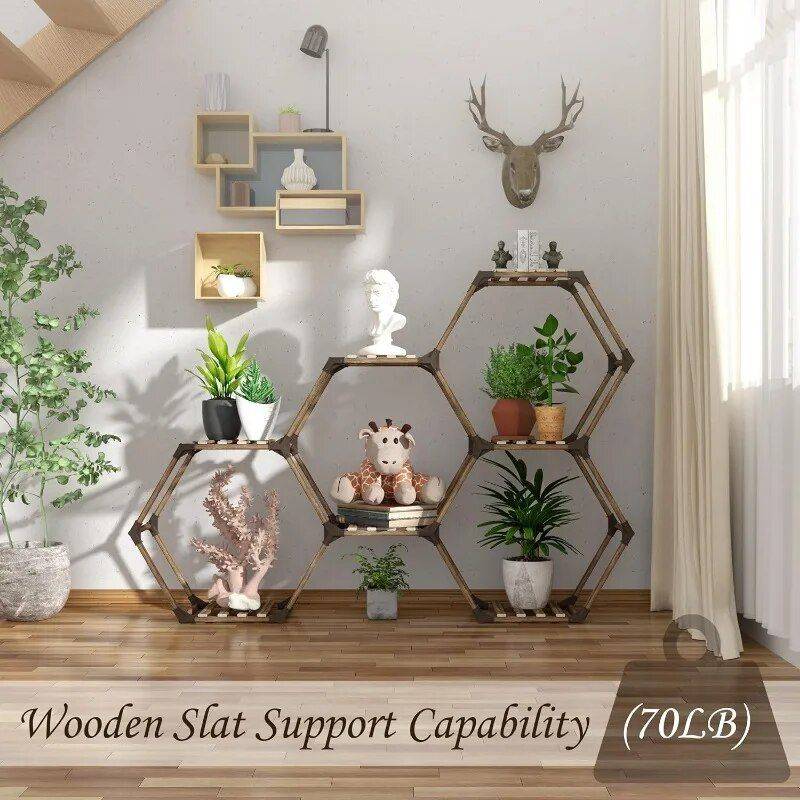 Hexagonal Plant Stand: 7-Tier Wooden Shelf for Stylish Plant Display Color : 7 Tiers 