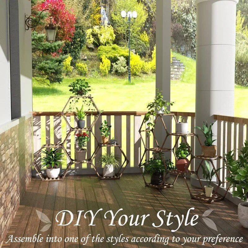 Hexagonal Plant Stand: 7-Tier Wooden Shelf for Stylish Plant Display Color : 7 Tiers 