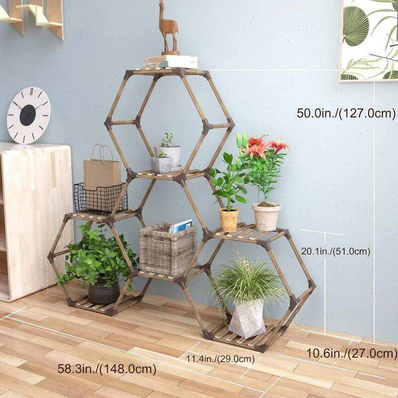 Hexagonal Plant Stand: 7-Tier Wooden Shelf for Stylish Plant Display Color : 7 Tiers 
