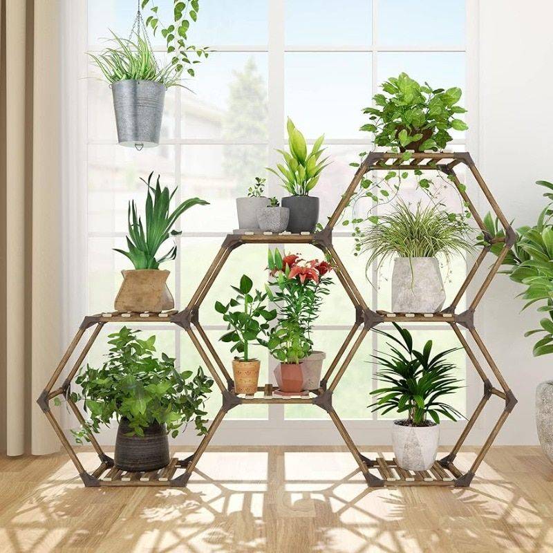 Hexagonal Plant Stand: 7-Tier Wooden Shelf for Stylish Plant Display Color: 7 Tiers 