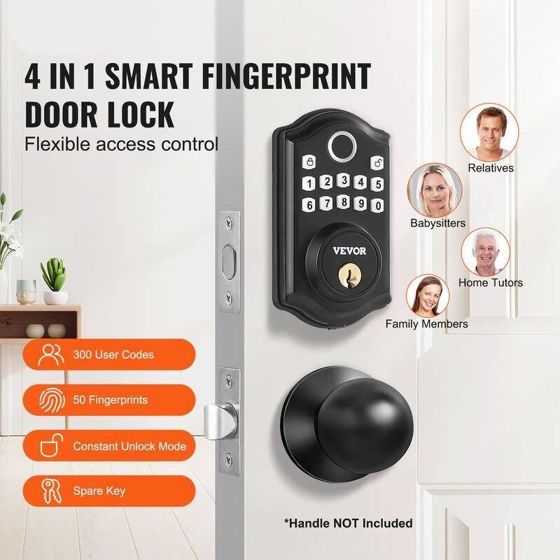 Keyless Entry Fingerprint Smart Door Lock with Keypad and Keys Model : Handle Included|Handle Not Included 