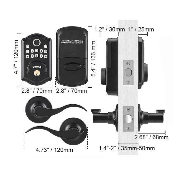 Keyless Entry Fingerprint Smart Door Lock with Keypad and Keys Model : Handle Included|Handle Not Included 