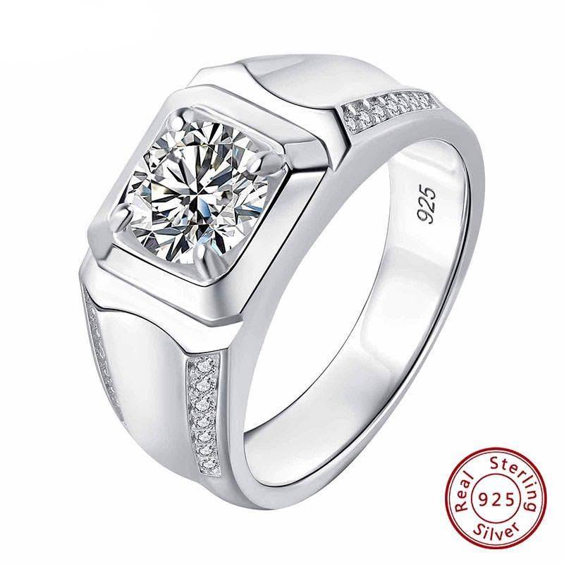 Luxurious 925 Sterling Silver 2Ct Moissanite Men's Wedding Ring Size : 7|7.5|8|8.5|9|9.5|10|10.5|11|11.5|12|12.5|13|13.5|14 