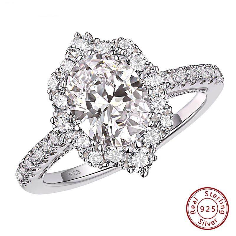 Luxury 925 Sterling Silver Oval Cut Engagement Ring with 2.7Ct Cubic Zircon Size : 4.5|5|5.5|6|6.5|7|7.5|8|8.5|9|9.5|10|11|12 
