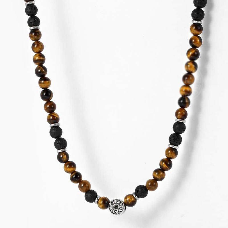 Men's Tiger Eye & Lava Stone Beaded Choker Design : Tiger Eye 