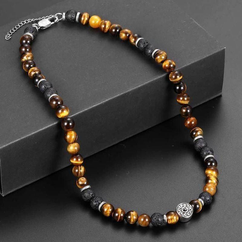 Men's Tiger Eye & Lava Stone Beaded Choker Design : Tiger Eye 