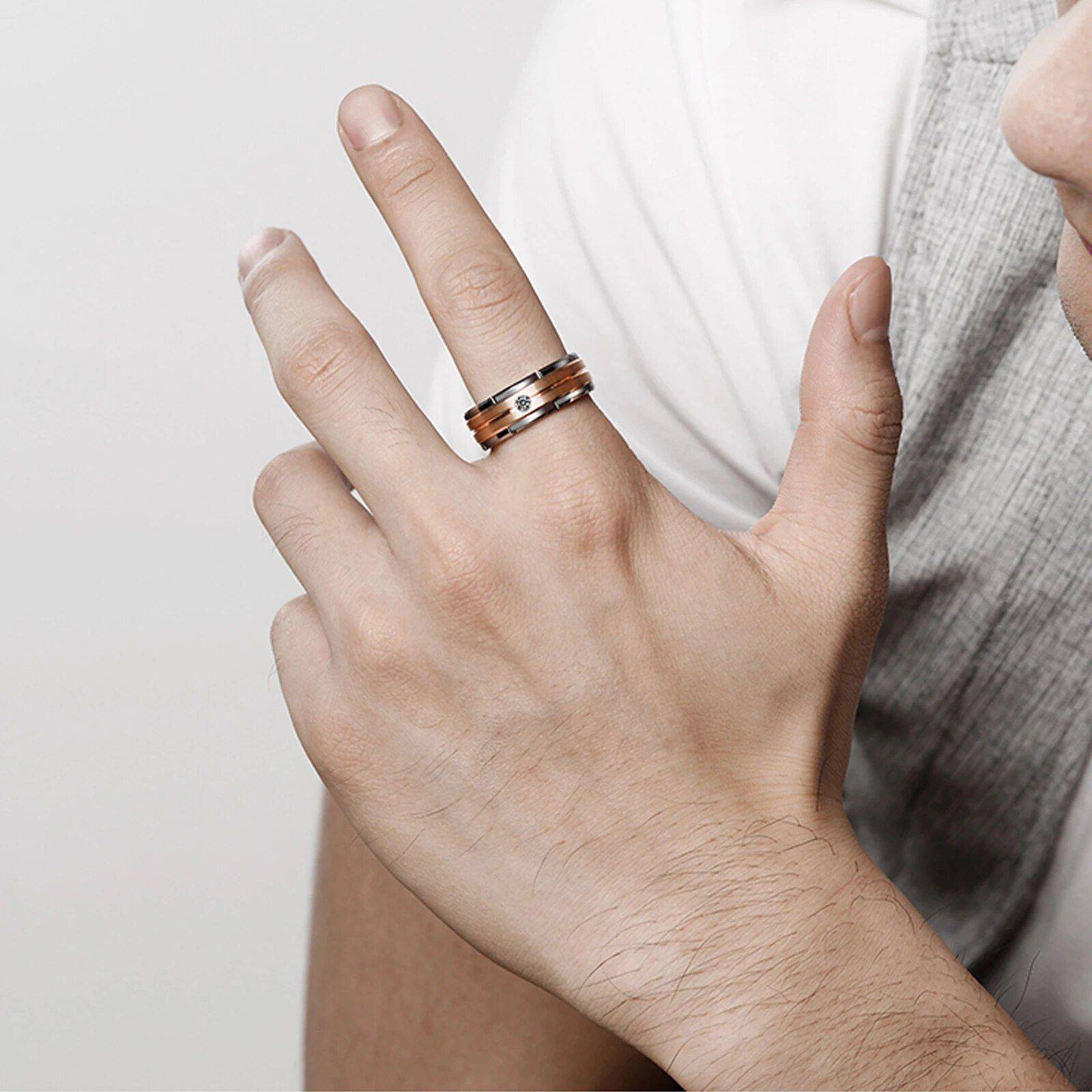 Men's Tungsten Carbide 8mm Wedding Band with Brown and White Zircon Size : 8|9|10|11|12|13 