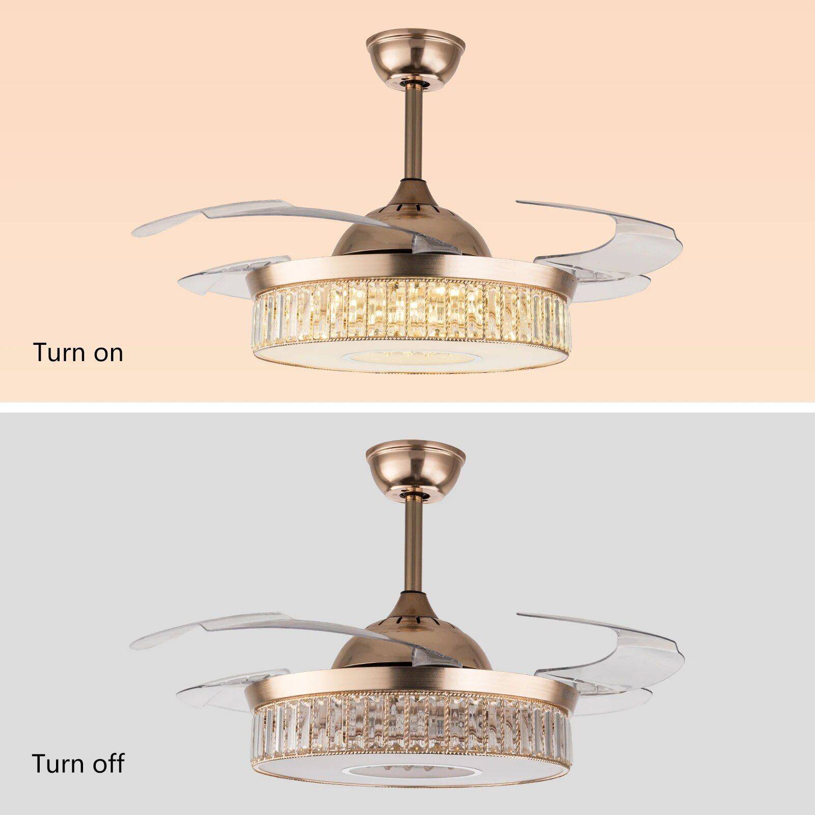 Modern Crystal Chandelier Fandelier 42-Inch Chrome Ceiling Fan with LED Light Wattage : 31-40W 