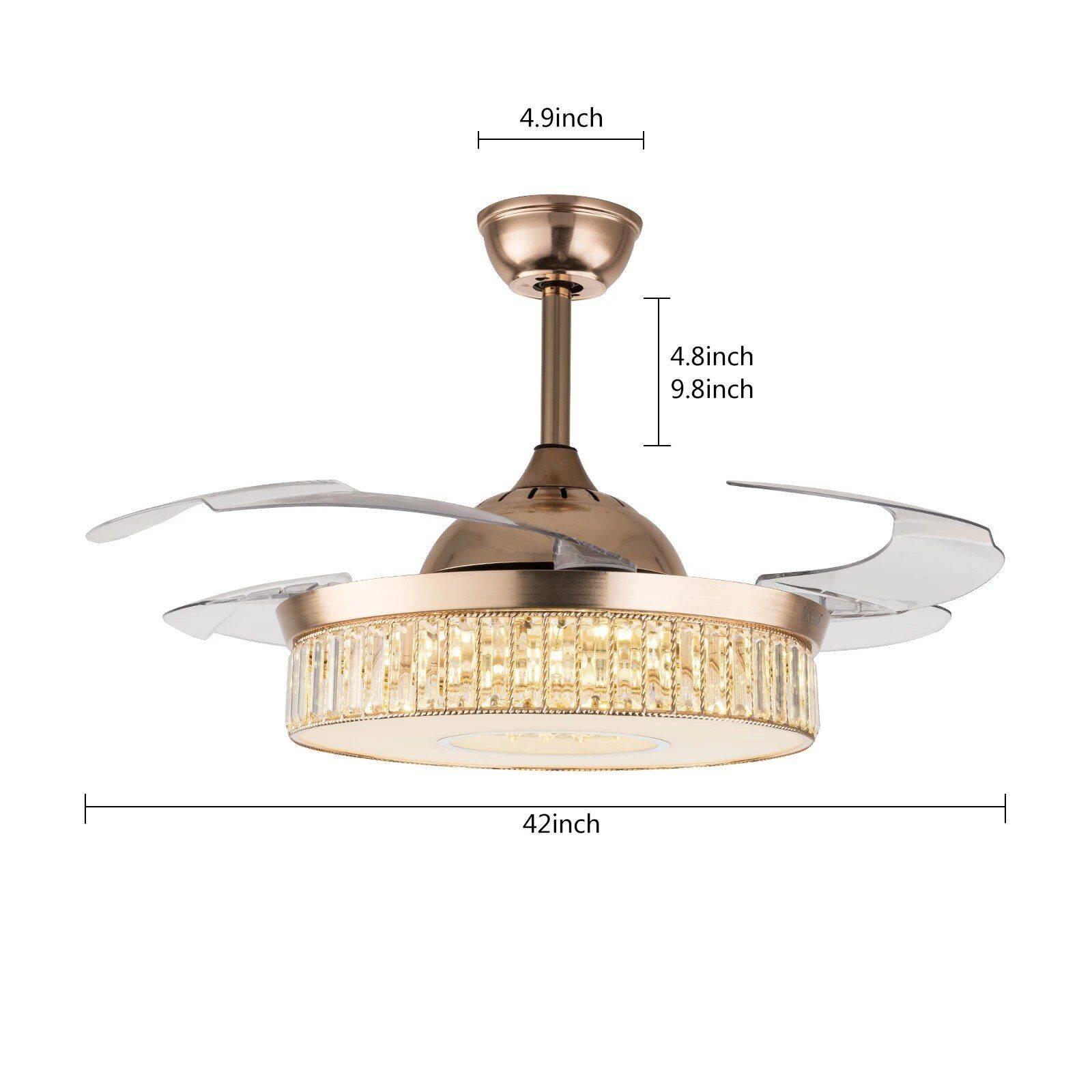 Modern Crystal Chandelier Fandelier 42-Inch Chrome Ceiling Fan with LED Light Wattage : 31-40W 
