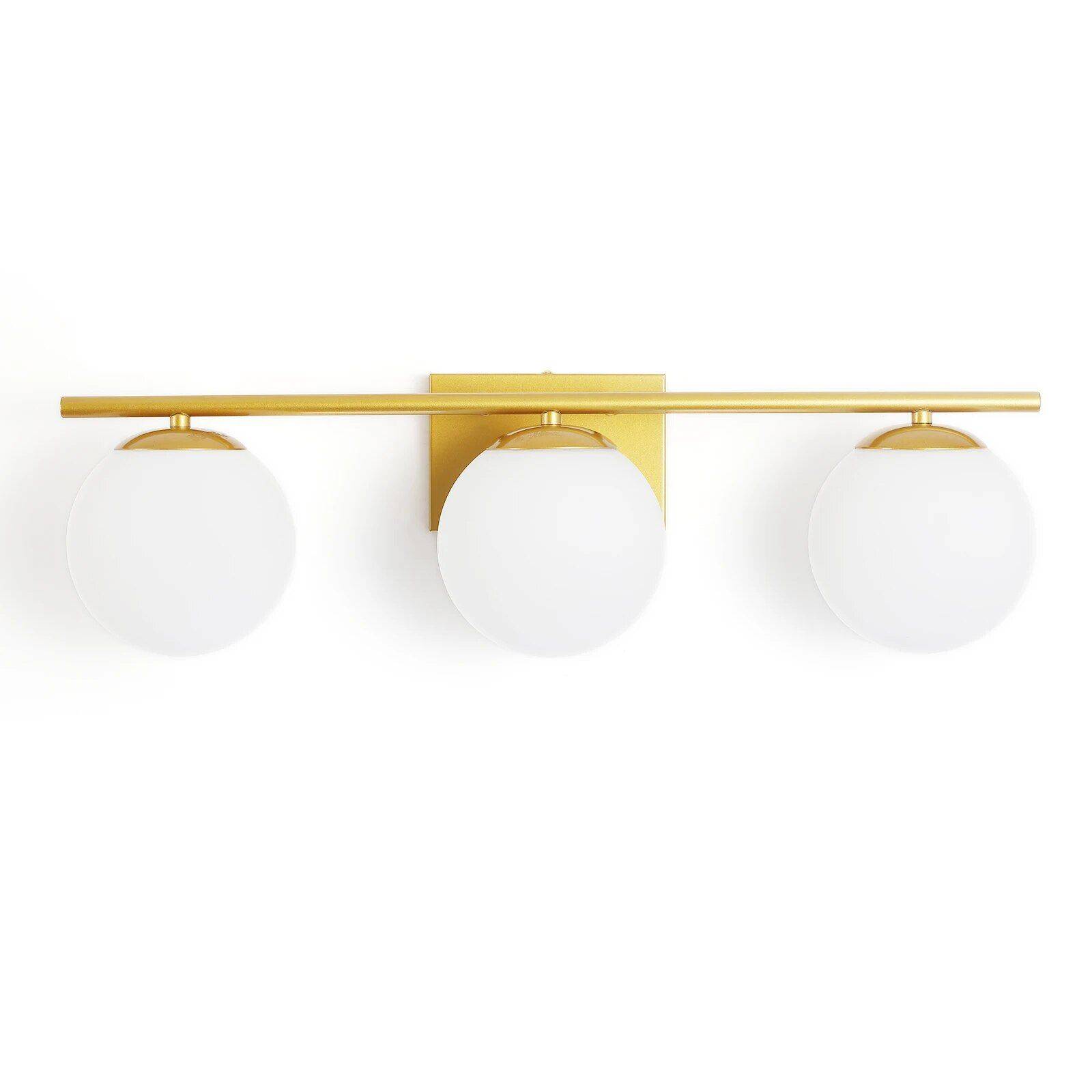 Modern Gold 3-Light Fixture with Milk White Glass Globes  