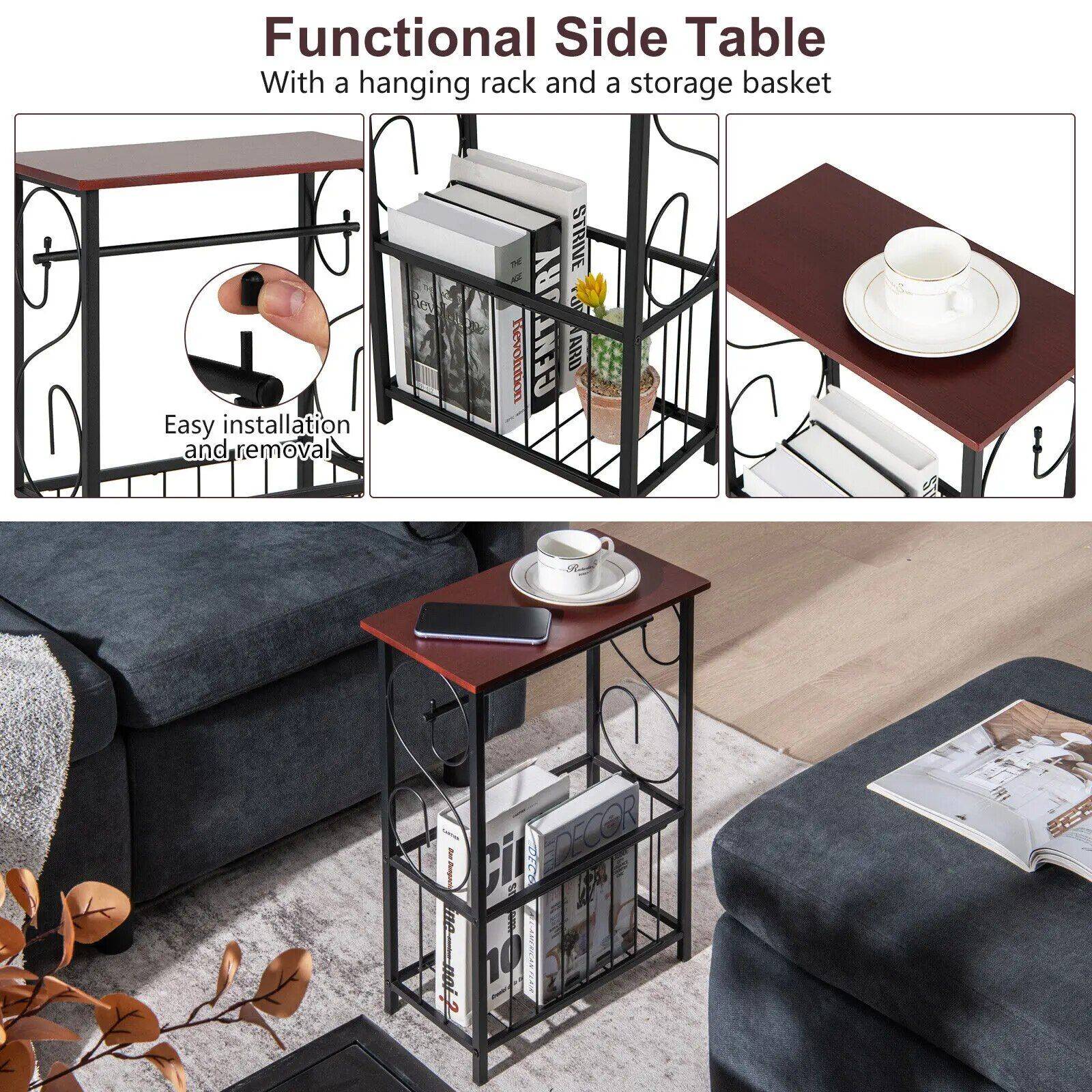 Modern Narrow Side Sofa Table with Removable Paper Holder  