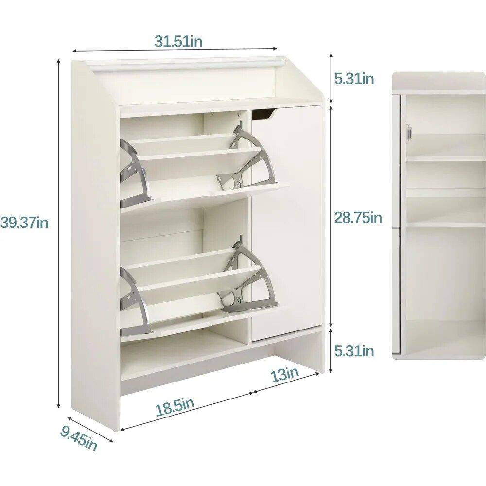 Modern White Shoe Storage Cabinet with Top Place Space and 2 Flip Drawers Color : White 