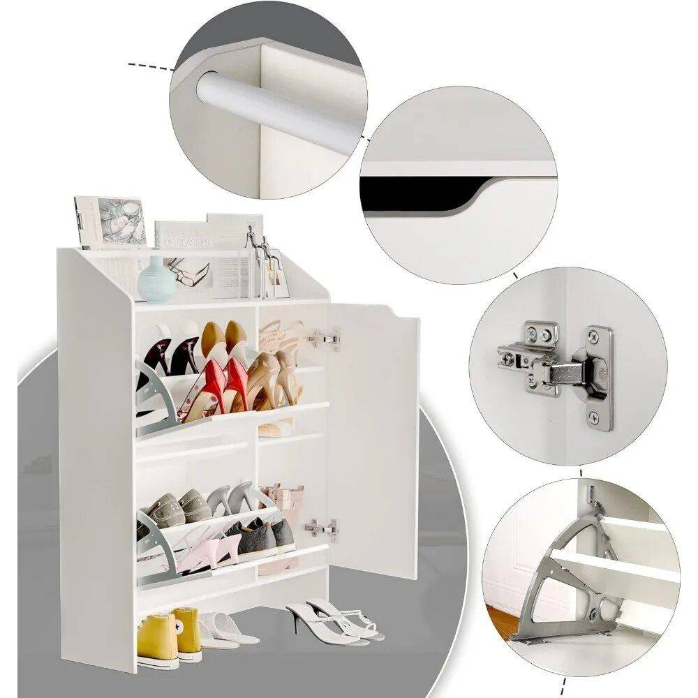 Modern White Shoe Storage Cabinet with Top Place Space and 2 Flip Drawers Color : White 