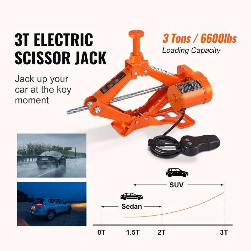 Portable 12V Electric Scissor Jack 3 Ton/6600 lbs for SUV & Sedan Tire Change Color : 3T Jack|3T Jack + Wrench 