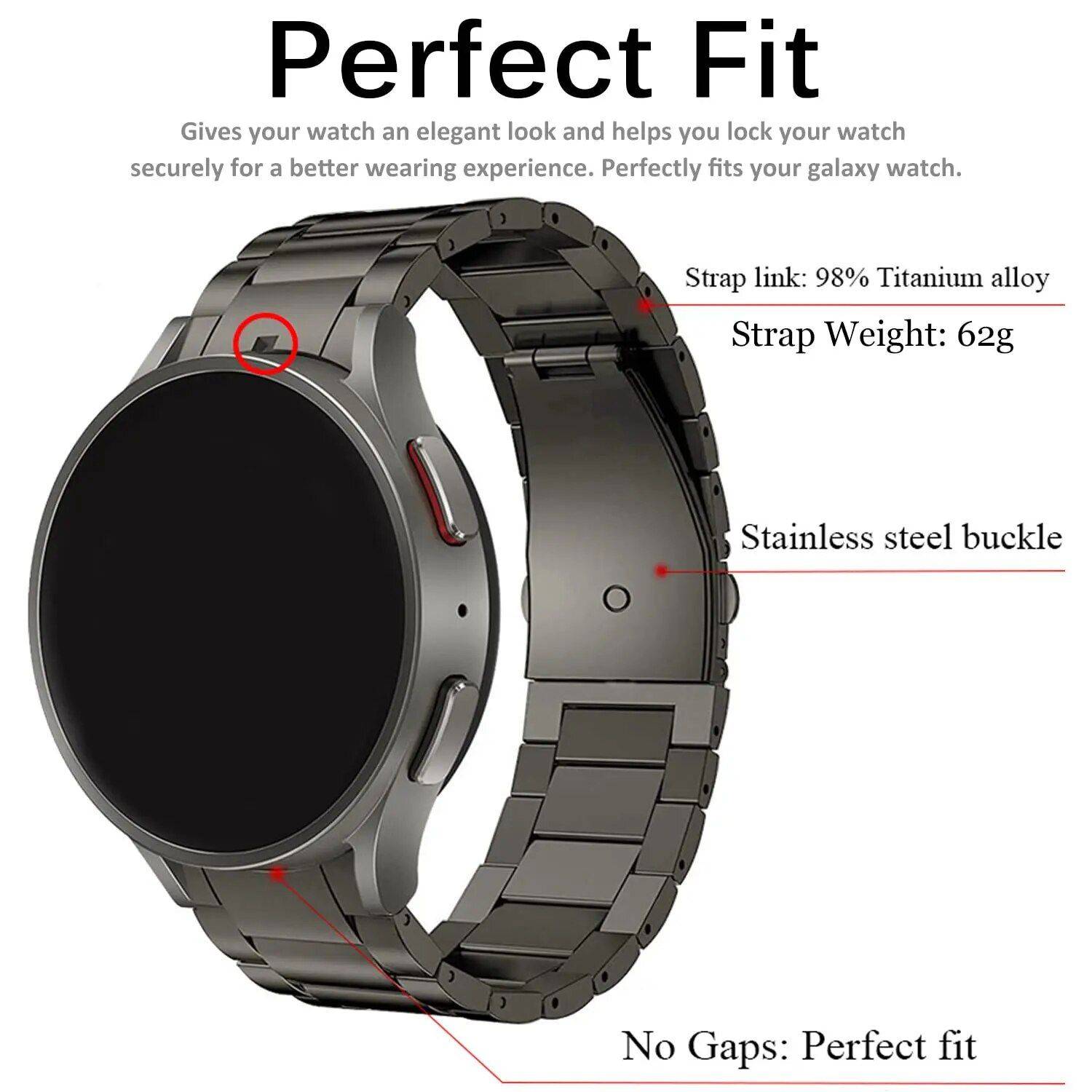 Premium Titanium Metal Strap for Samsung Galaxy Watch 4 & 5 Series Color : Silver|Black|Gray 