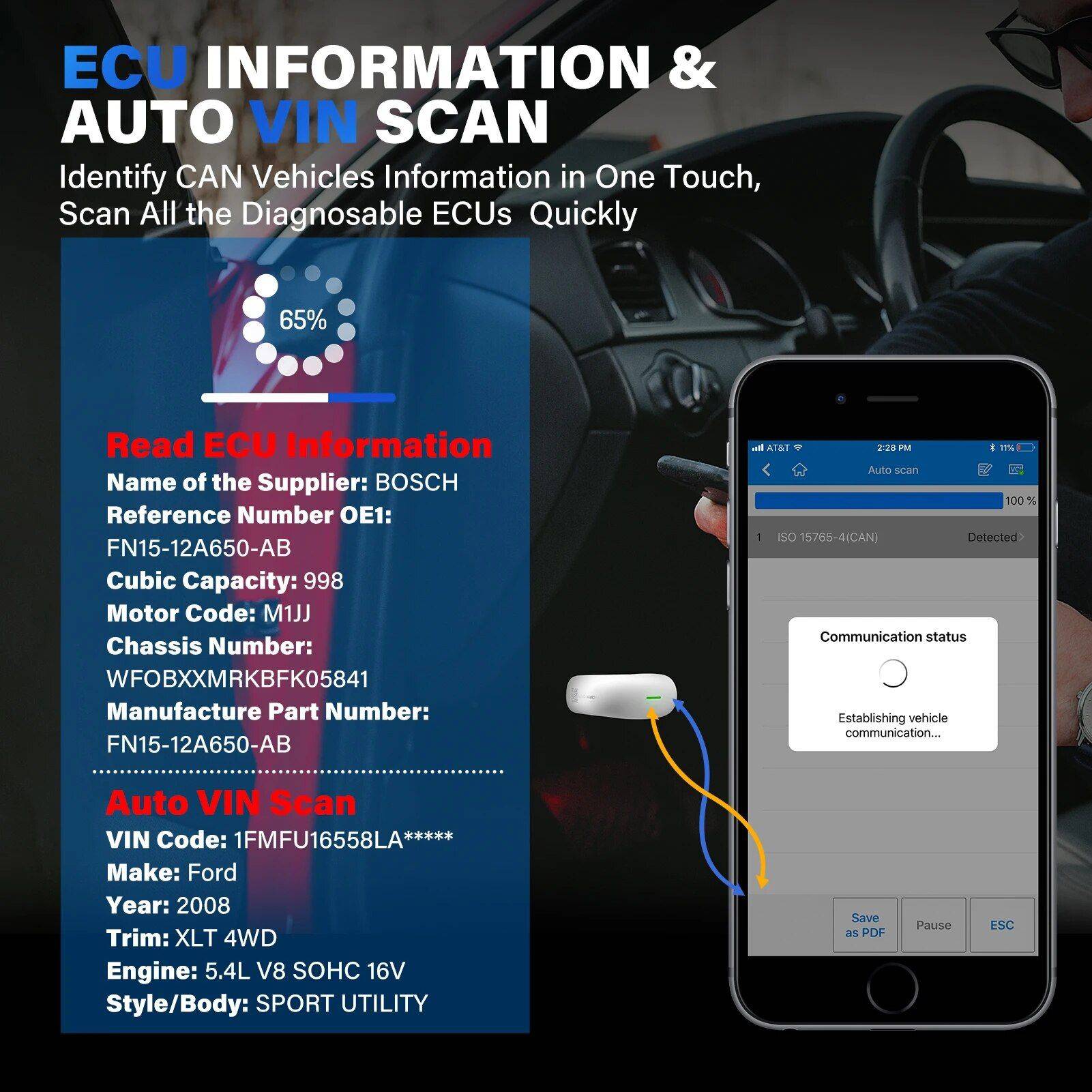 Professional Bluetooth OBD2 Scanner with Advanced Diagnostics and Reset Functions  