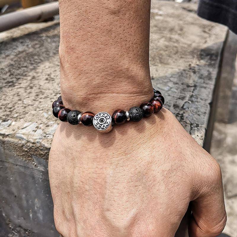 Red Tiger Eye & Black Lava Beaded Stretch Bracelet Bead size : 8mm |9mm 