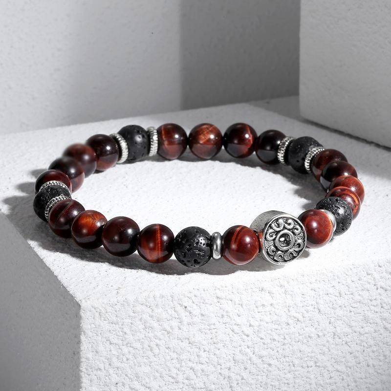 Red Tiger Eye & Black Lava Beaded Stretch Bracelet Bead size : 8mm |9mm 