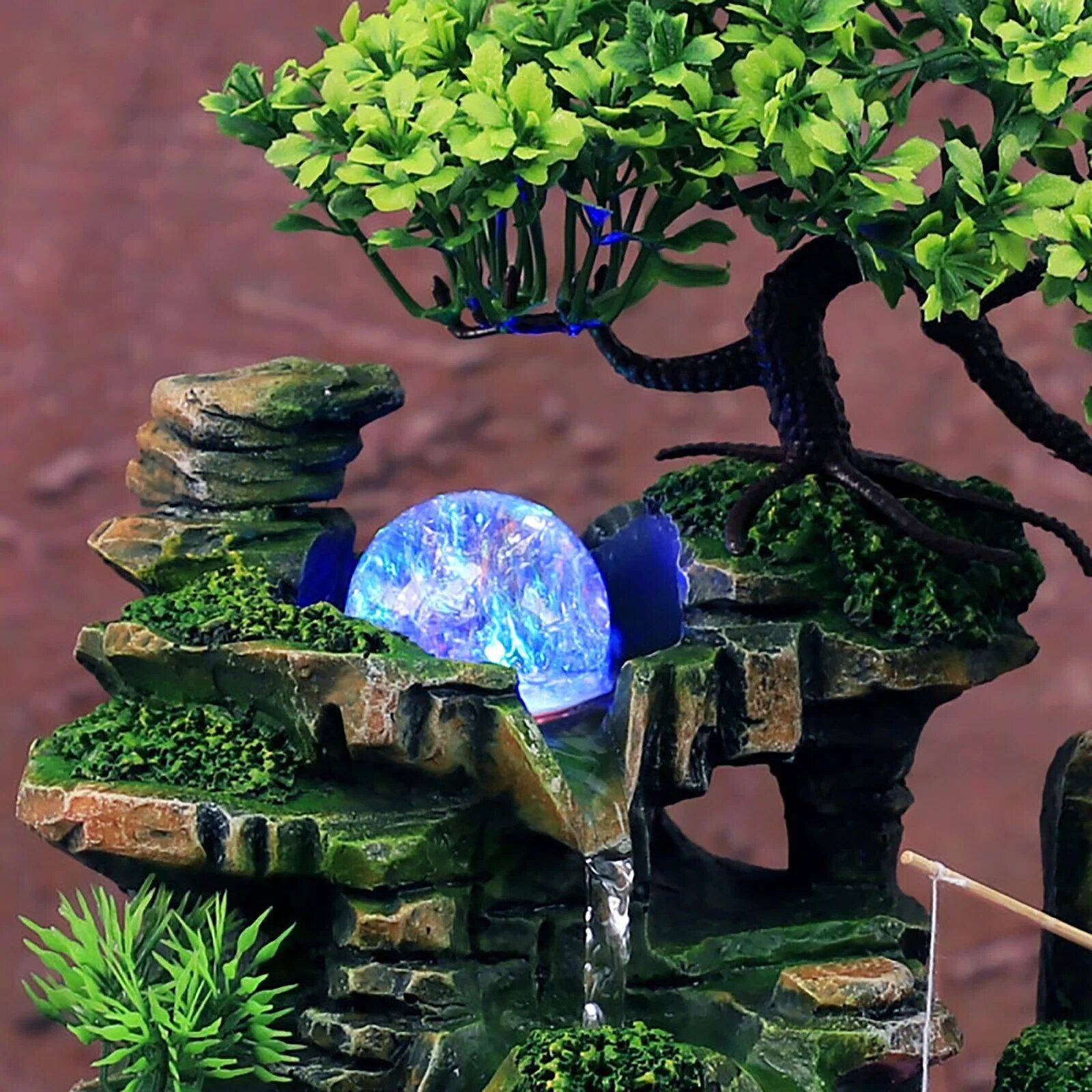 Resin Tabletop Fountain with LED Lights Color : Green 