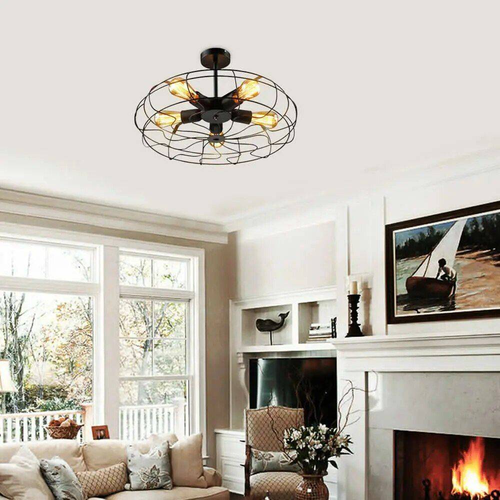 Retro Iron Cage Chandelier Body Color : Black 
