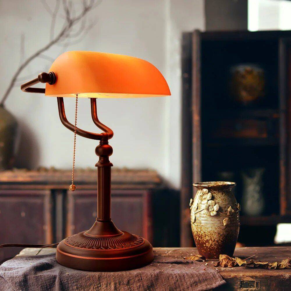 Retro Vintage Matted Orange Glass Table Lamp  