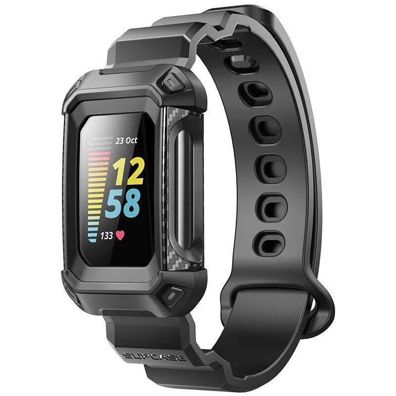 Rugged Protective Case & Band for Fitbit Charge 5/6 Color : Black 