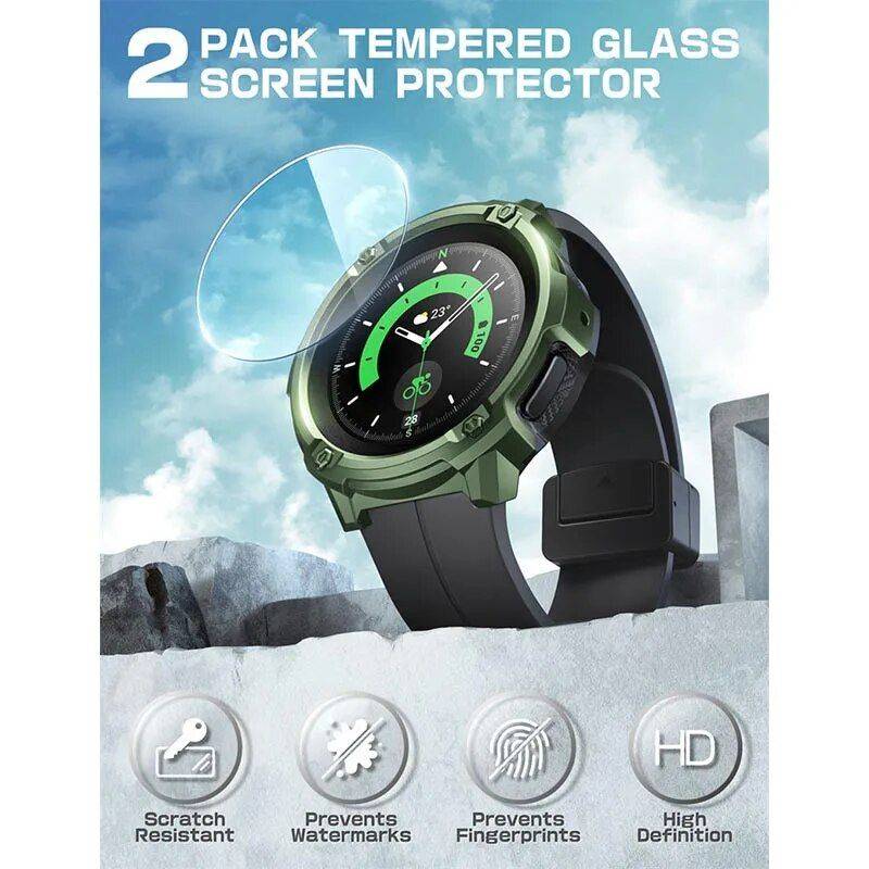 Rugged Protective Case with Screen Protectors for Samsung Galaxy Watch 5 Pro Design : Black|Guldan|Ruddy|Tilt 