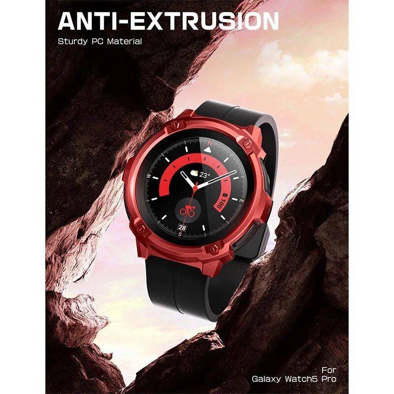 Rugged Protective Case with Screen Protectors for Samsung Galaxy Watch 5 Pro Design : Black|Guldan|Ruddy|Tilt 