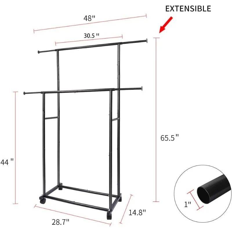 Simple Standard 2 Double Rod Clothing Metal Garment Rack Color : Black 