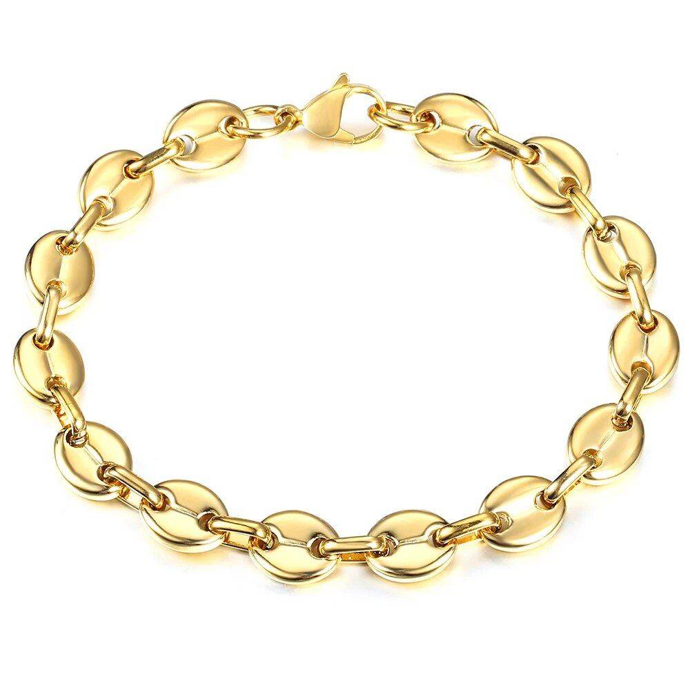 Stainless Steel Coffee Beans Link Chain Bracelet Color : 7mm Gold|9mm Gold|11mm Gold|7mm Silver|9mm Silver|11mm Silver 