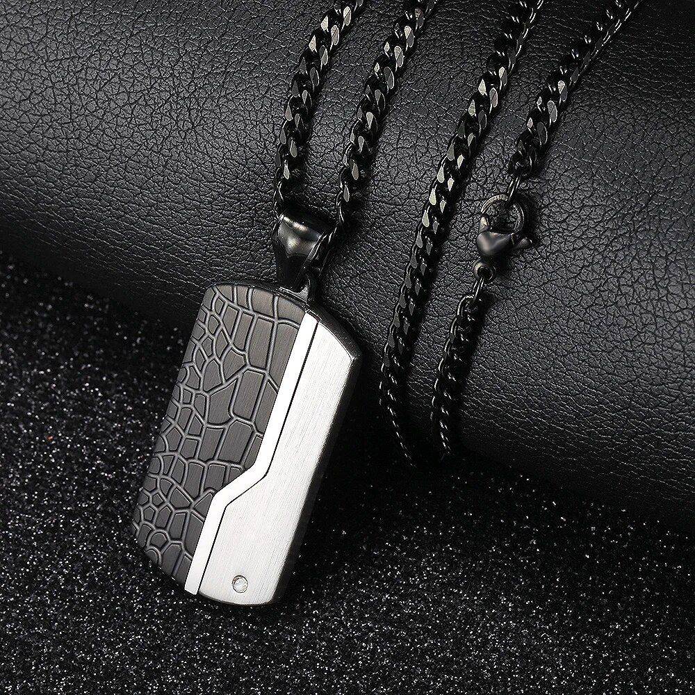 Stainless Steel Shield Pendant Necklace Color : Gray|Black 