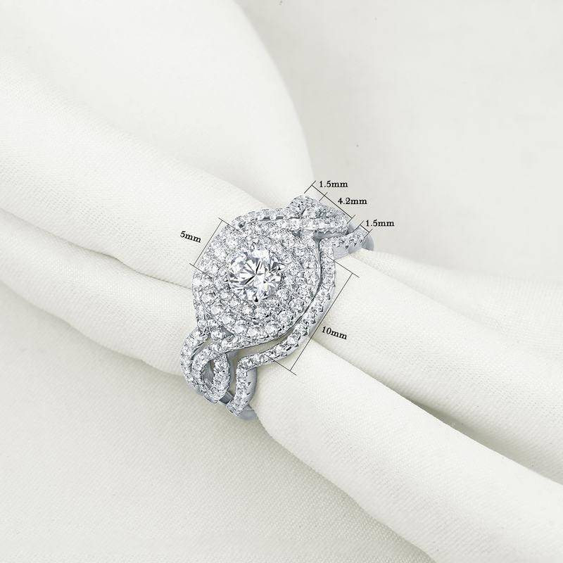 Sterling Silver 3Pcs Wedding Ring Set Ring Size : 4.5|5|5.5|6|6.5|7|7.5|8|8.5|9|9.5|10|11|12|13 