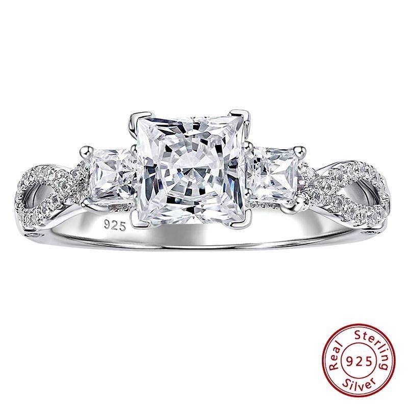 Sterling Silver Princess Cut Cubic Zirconia Engagement Ring Size : 5|6|7|8|9|10 