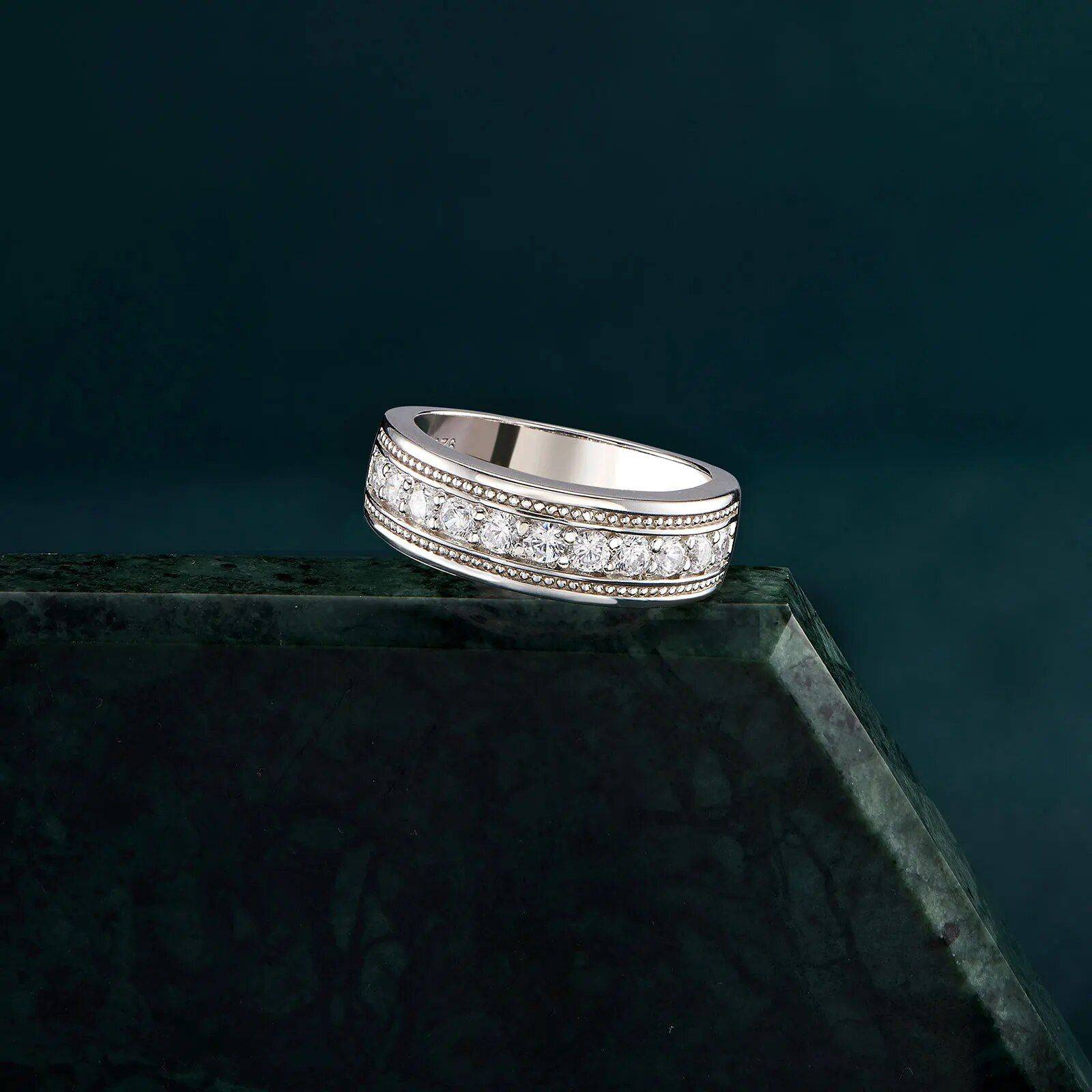 Sterling Silver Round Cut Cubic Zircon Men's Wedding Band Ring Size : 7|7.5|8|8.5|9|9.5|10|10.5|11|11.5|12|12.5|13|13.5|14 