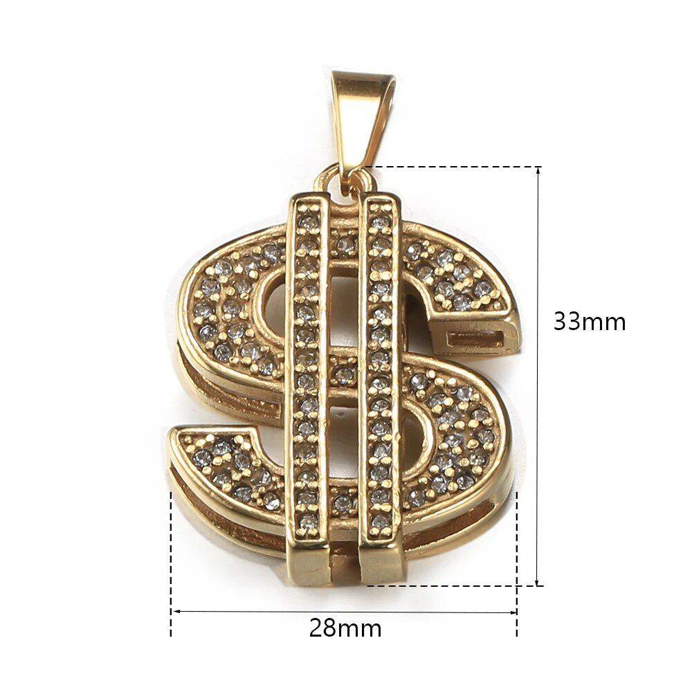 Stylish Gold & Silver CZ Dollar Symbol Pendant Necklace Color : Gold |Silver  