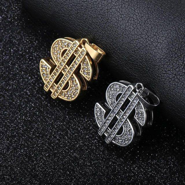 Stylish Gold & Silver CZ Dollar Symbol Pendant Necklace Color : Gold |Silver  